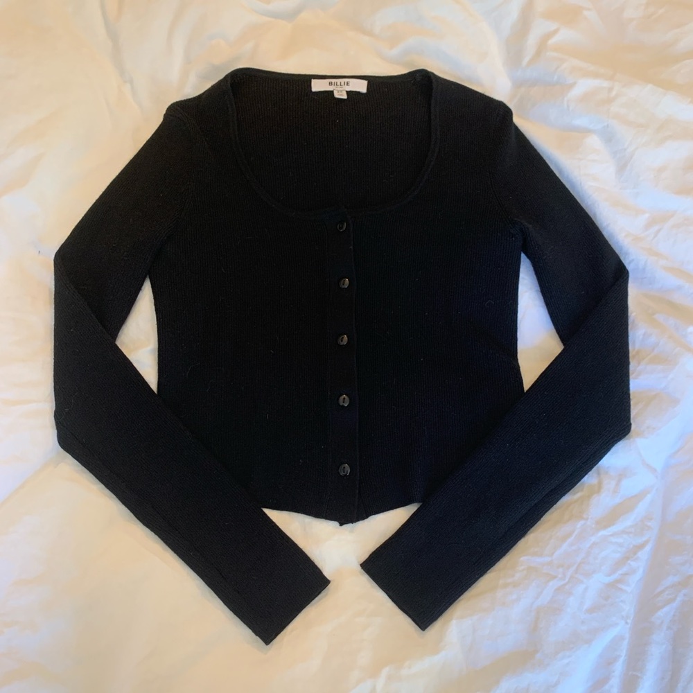Black ribbed cropped Billie Cardigan